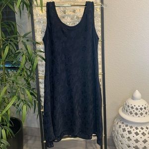 Sleeveless Tiered Dress with Raised Floral Design -  NWT - Dark Blue